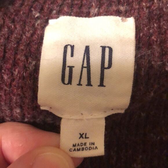 GAP XL Waffle Knit Color Block Burgundy Navy Heathered Crewneck Thermal - Picture 9 of 12